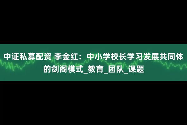中证私募配资 李金红：中小学校长学习发展共同体的剑阁模式_教育_团队_课题